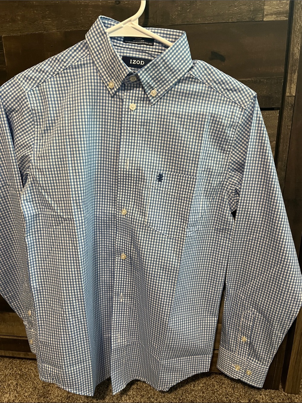 Izod boy’s Light Blue & White Gingham Button-Down Shirt